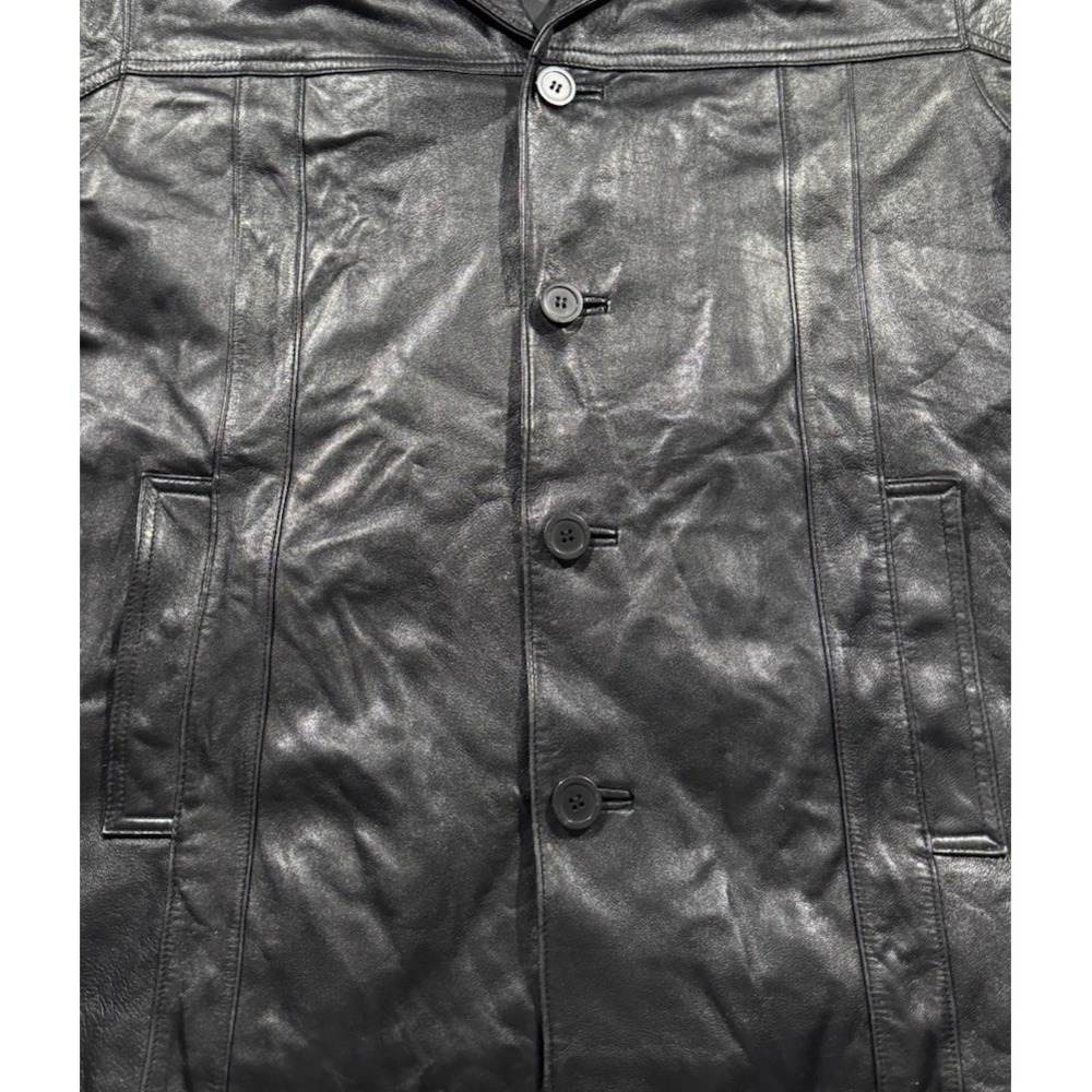 VTG 90s M Julian Wilsons Leather Jacket Mens Large Black Grunge Matrix Car Coat - Picture 2 of 12